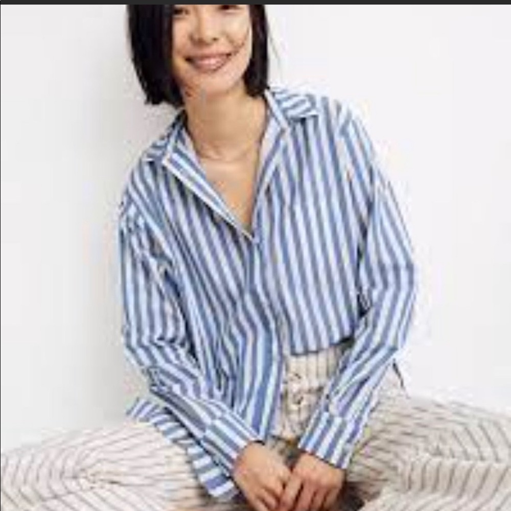 Madewell Top - oversized blue striped button down